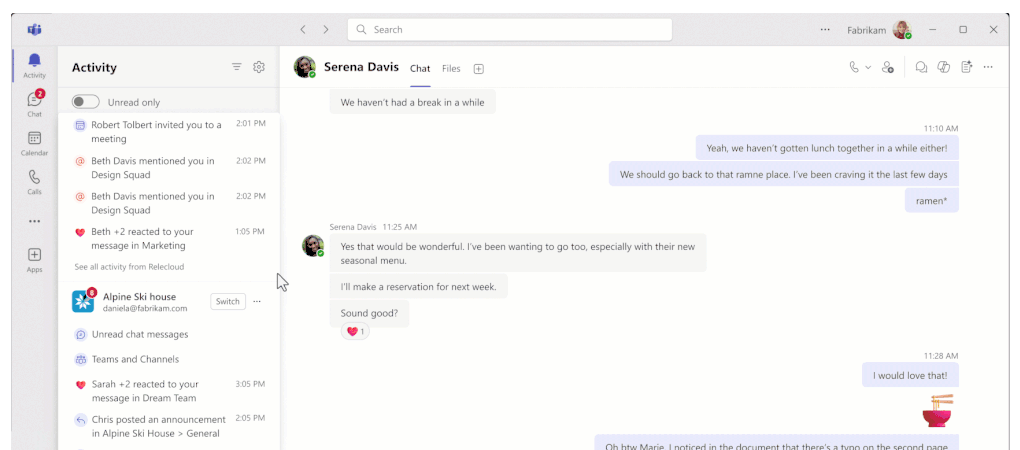 Samlat aktivitetsflöde i Teams för flera konton och organisationer